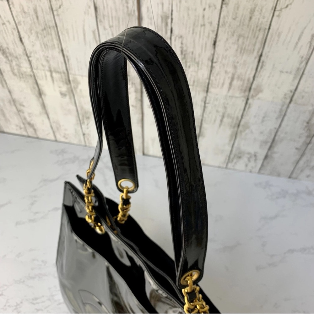 CHANEL CC Logo Enamel Patent Leather Chain Tote bag Black Gold【Condition:S】Good - Picture 9 of 17